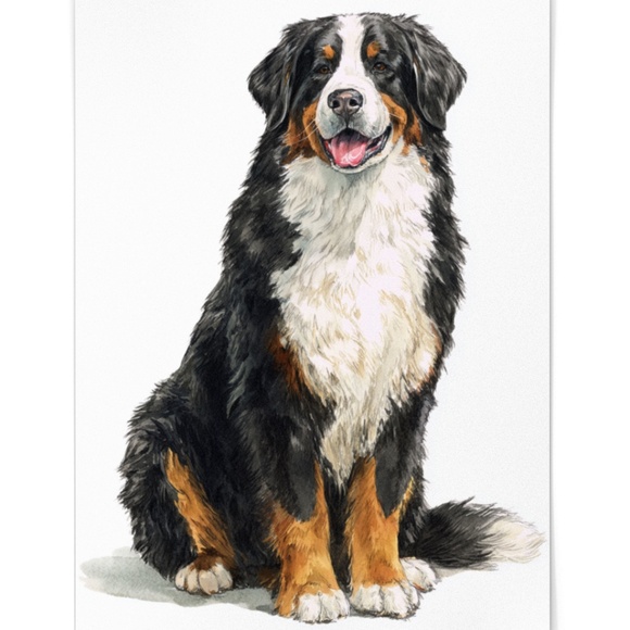 Watercolor Bernese Mountain Dog Portrait Print – Unframed Wall Art Poster - Picture 2 of 5